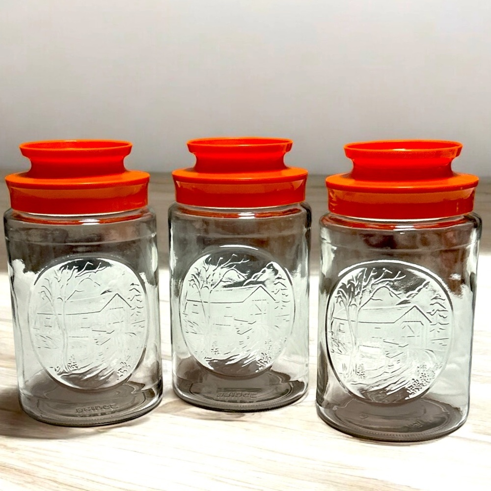 Vintage‎ Anchor Hocking Tang Storage Jars (3) All With Bridge Design